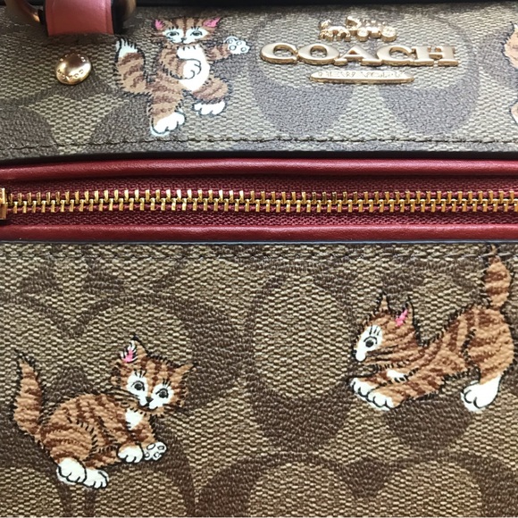 🐱❤️Coach Rowan Satchel In Signature Canvas With Dancing Kitten Print - Picture 8 of 12